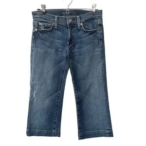 7 For All Mankind Sz 27 Dojo Jeans Denim Cropped Distressed Stretch Medium Wash
